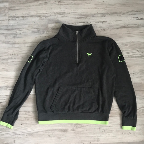 Victoria Secret PINK Heather grey + neon half-zip - Picture 2 of 3